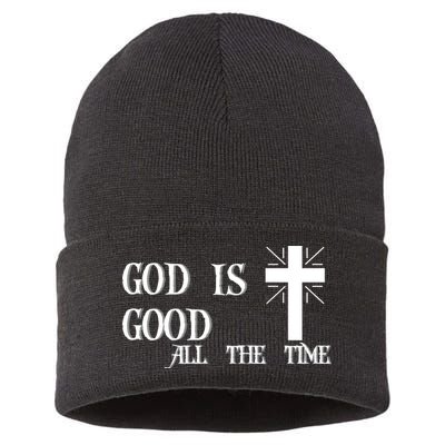 God Is Good All The Time With Cross Sustainable Knit Beanie