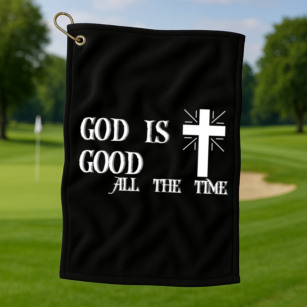 God Is Good All The Time With Cross Golf Towel
