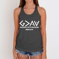 God Is Greater Romans 3:38 Women's Knotted Racerback Tank