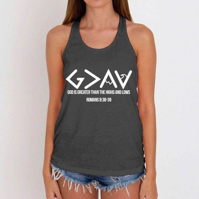 God Is Greater Romans 3:38 Women's Knotted Racerback Tank