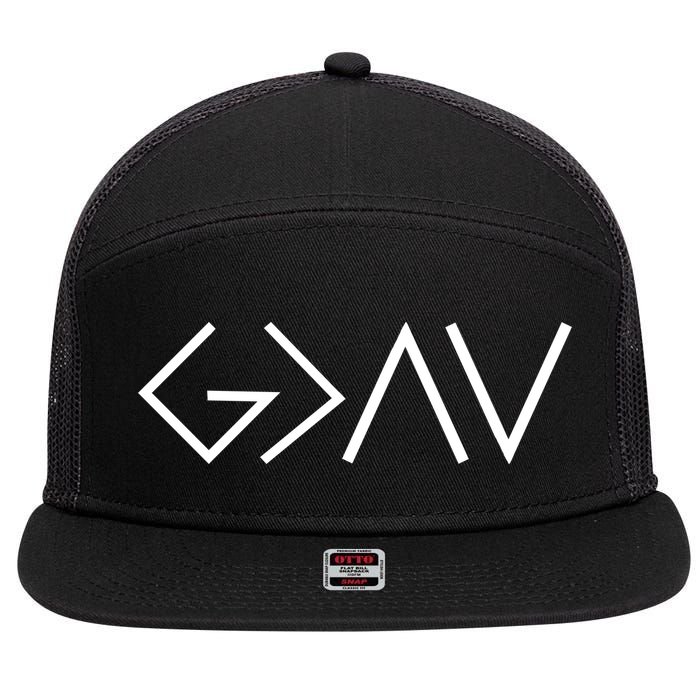 God is Greater Than Our Highs And Lows 7 Panel Mesh Trucker Snapback Hat