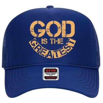 GOD is the Greatest Army Stamp Print High Crown Mesh Back Trucker Hat