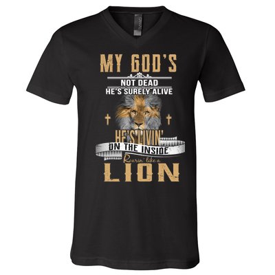 God Living On The Inside Roaring Like A Lion V-Neck T-Shirt