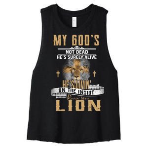 God Living On The Inside Roaring Like A Lion Women's Racerback Cropped Tank