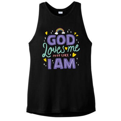 God Loves Me Just Like I Am Ladies PosiCharge Tri-Blend Wicking Tank