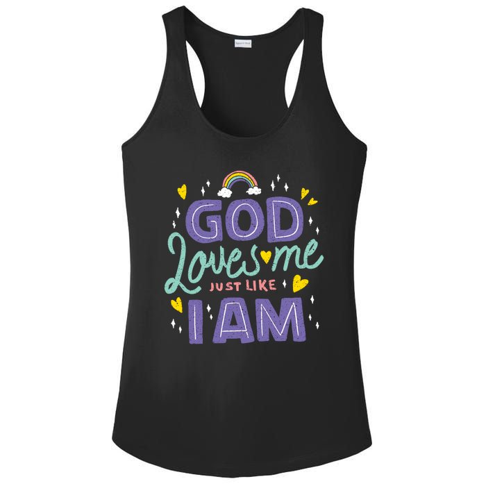 God Loves Me Just Like I Am Ladies PosiCharge Competitor Racerback Tank