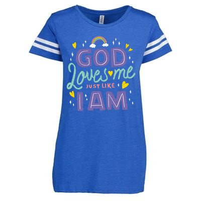 God Loves Me Just Like I Am Enza Ladies Jersey Football T-Shirt