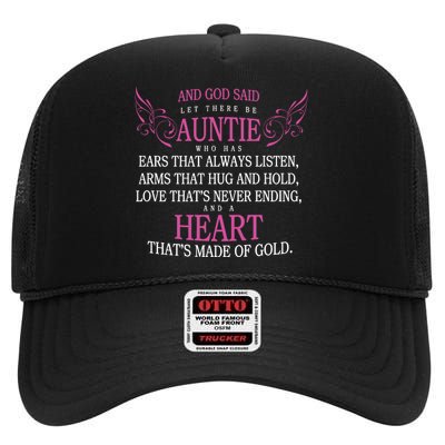 God Said Let There Be Auntie High Crown Mesh Back Trucker Hat