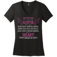 God Said Let There Be Auntie Women's V-Neck T-Shirt