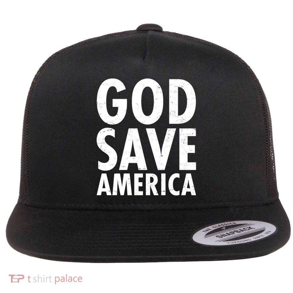 God Save America USA Religious Flat Bill Trucker Hat