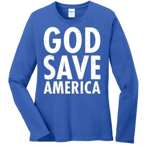 God Save America USA Religious Ladies Long Sleeve Shirt