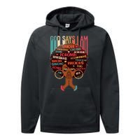 God Says I Am Praying Black Woman Performance Fleece Hoodie