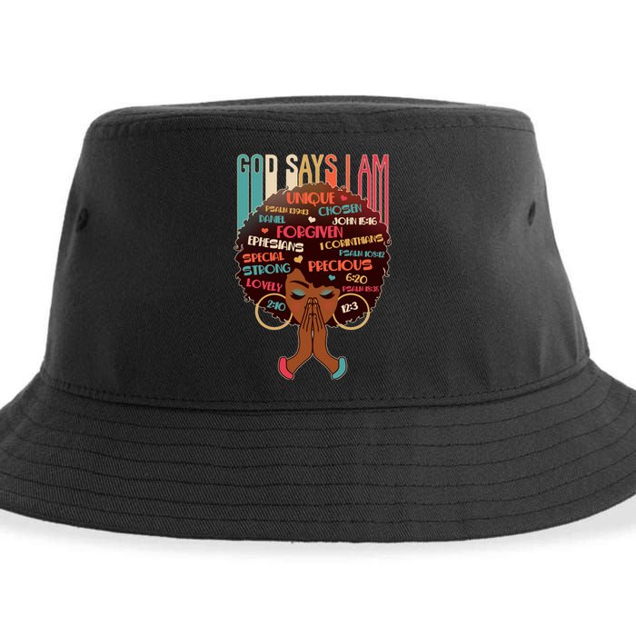 God Says I Am Praying Black Woman Sustainable Bucket Hat