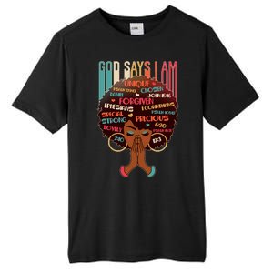 God Says I Am Praying Black Woman Tall Fusion ChromaSoft Performance T-Shirt