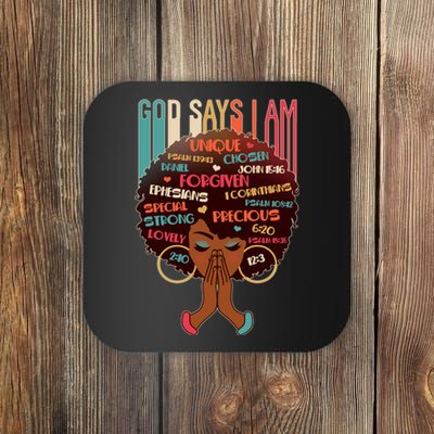 God Says I Am Praying Black Woman Coaster