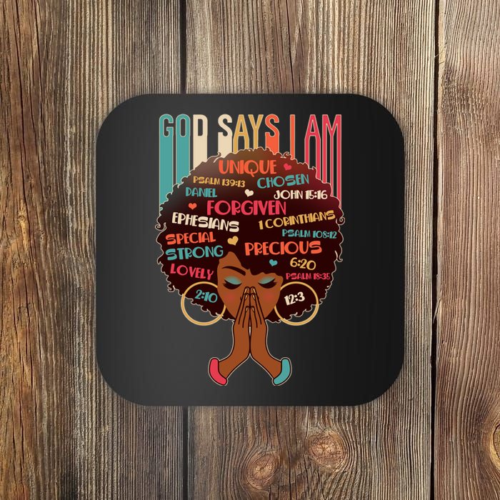 God Says I Am Praying Black Woman Coaster