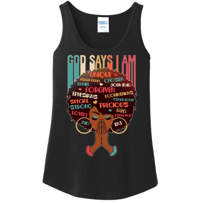 God Says I Am Praying Black Woman Ladies Essential Tank