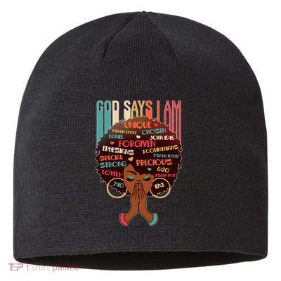 God Says I Am Praying Black Woman Sustainable Beanie