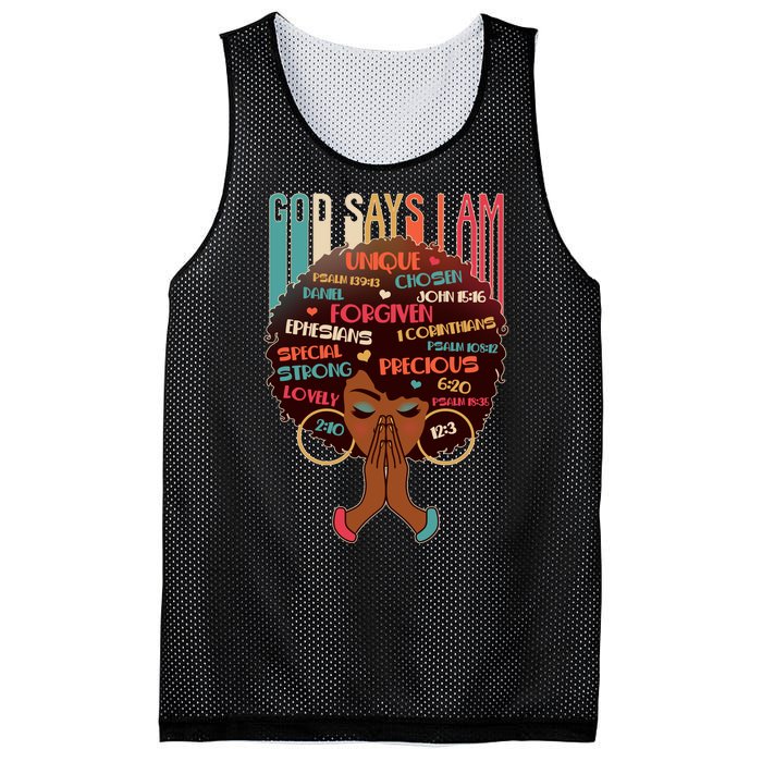 God Says I Am Praying Black Woman Mesh Reversible Basketball Jersey Tank