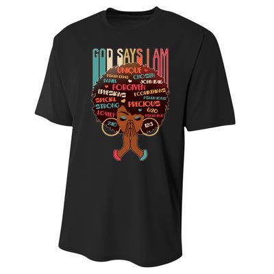 God Says I Am Praying Black Woman Performance Sprint T-Shirt