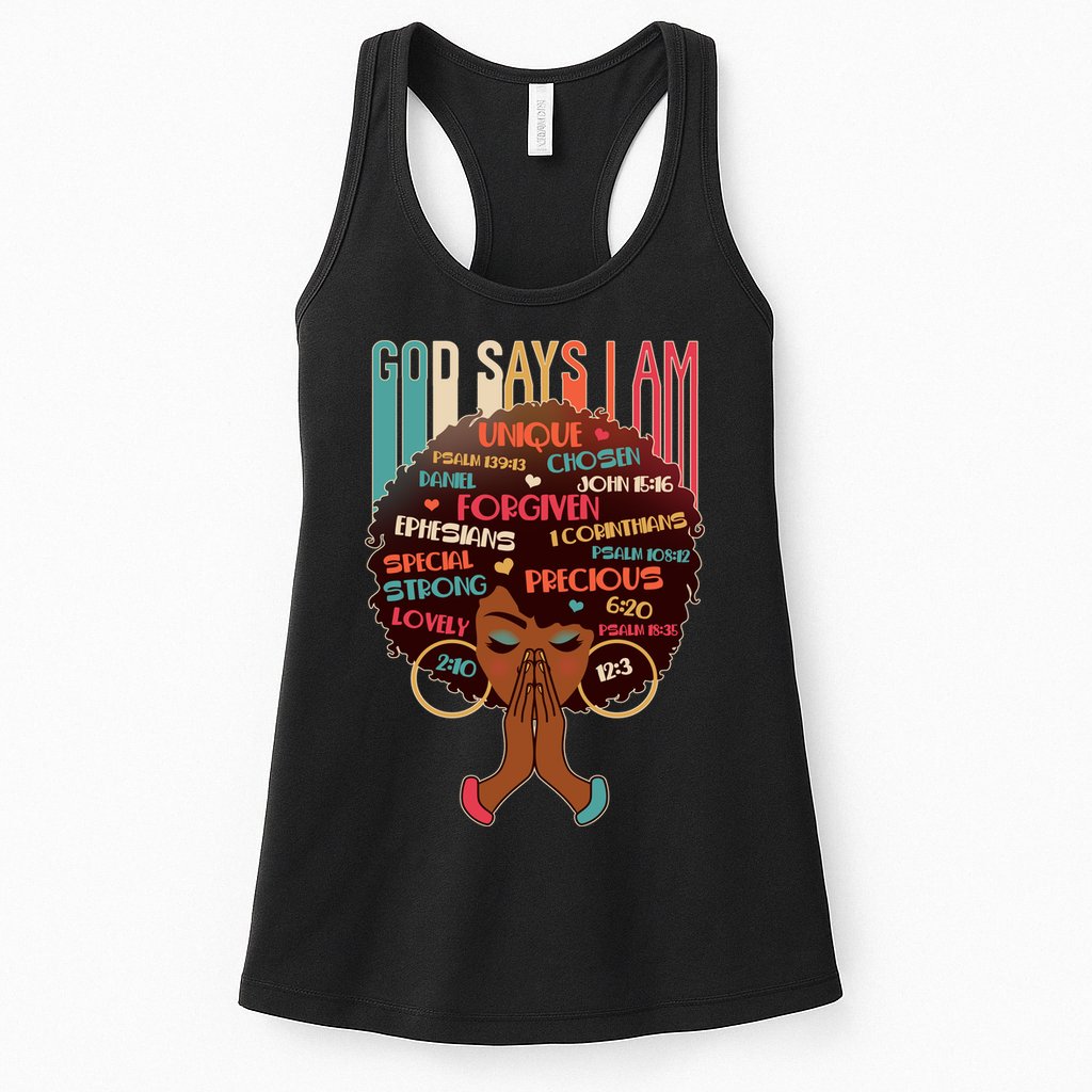 God Says I Am Praying Black Woman Womens Tank Top