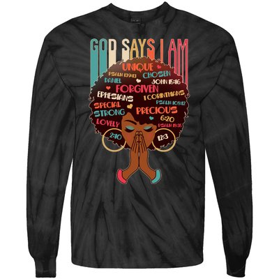 God Says I Am Praying Black Woman Tie-Dye Long Sleeve Shirt