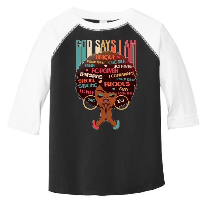 God Says I Am Praying Black Woman Toddler Fine Jersey T-Shirt