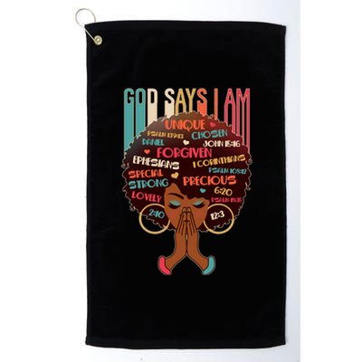 God Says I Am Praying Black Woman Platinum Collection Golf Towel