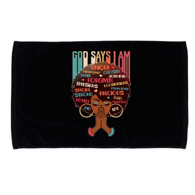 God Says I Am Praying Black Woman Microfiber Hand Towel