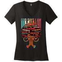 God Says I Am Praying Black Woman Women's V-Neck T-Shirt