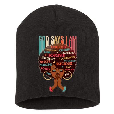 God Says I Am Praying Black Woman Short Acrylic Beanie