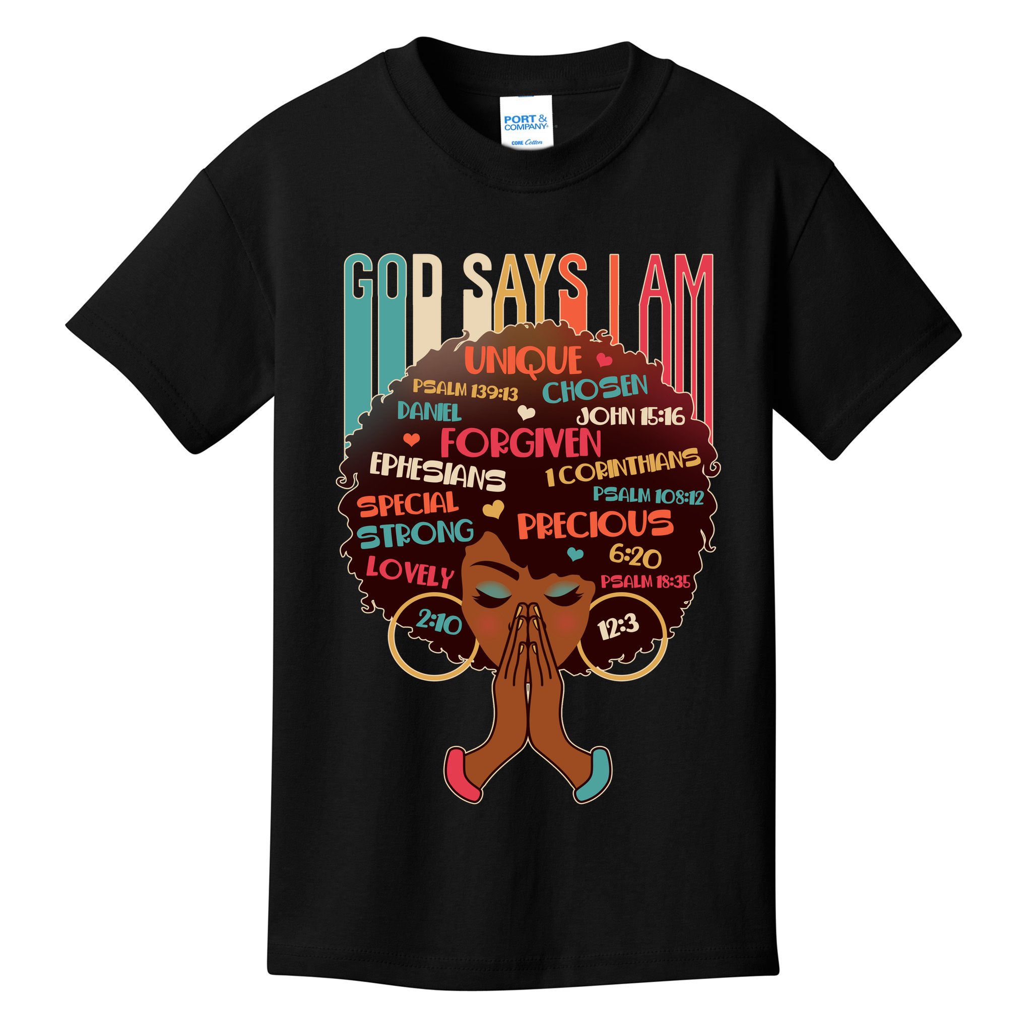 God Says I Am Praying Black Woman Kids T-Shirt
