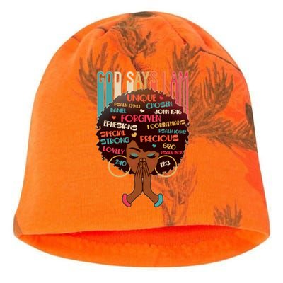 God Says I Am Praying Black Woman Kati - Camo Knit Beanie