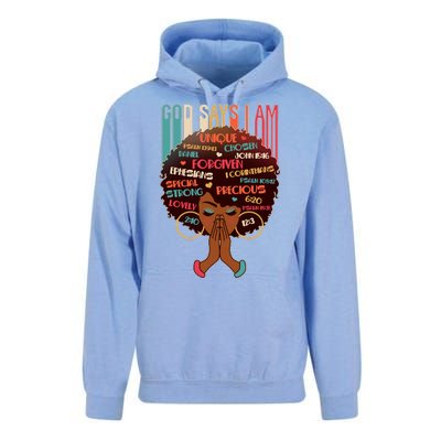 God Says I Am Praying Black Woman Unisex Surf Hoodie