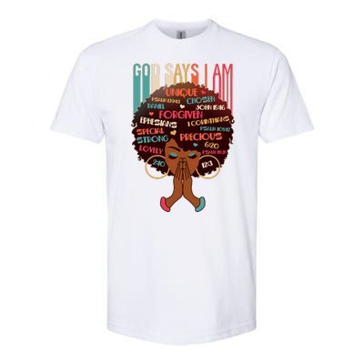 God Says I Am Praying Black Woman Softstyle CVC T-Shirt