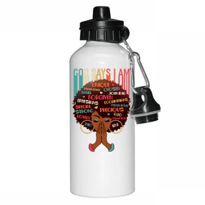 God Says I Am Praying Black Woman Aluminum Water Bottle