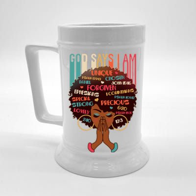 God Says I Am Praying Black Woman Beer Stein