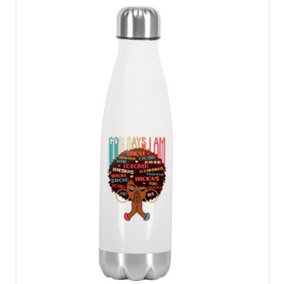 God Says I Am Praying Black Woman Stainless Steel Insulated Water Bottle