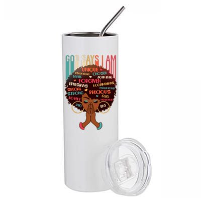 God Says I Am Praying Black Woman Stainless Steel Tumbler