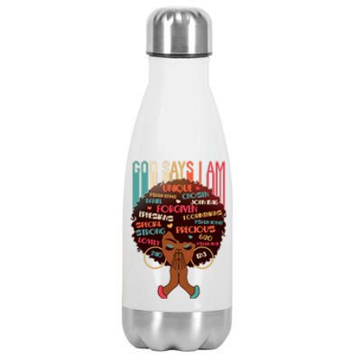 God Says I Am Praying Black Woman Stainless Steel Insulated Water Bottle