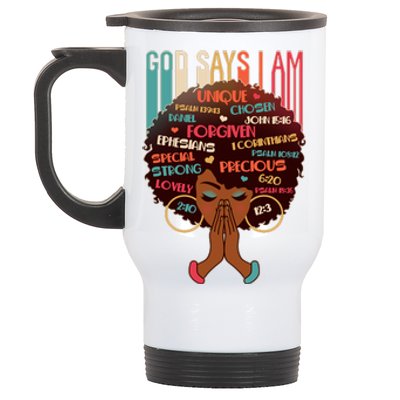 God Says I Am Praying Black Woman Stainless Steel Travel Mug