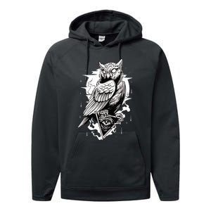 Goth Owl Design, Spooky Owl Design, Cool Owl, Owl Performance Fleece Hoodie