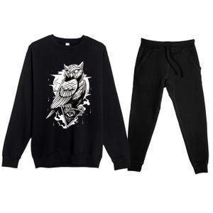 Goth Owl Design, Spooky Owl Design, Cool Owl, Owl Premium Crewneck Sweatsuit Set