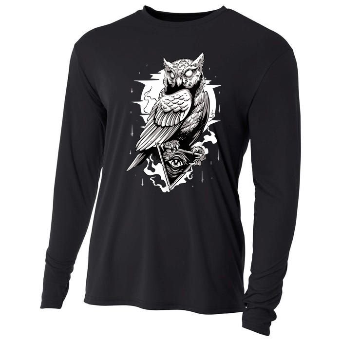 Goth Owl Design, Spooky Owl Design, Cool Owl, Owl Cooling Performance Long Sleeve Crew