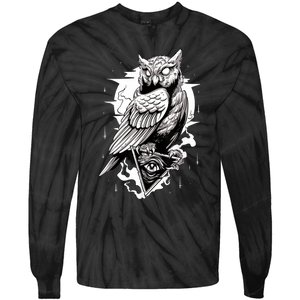 Goth Owl Design, Spooky Owl Design, Cool Owl, Owl Tie-Dye Long Sleeve Shirt