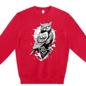 Goth Owl Design, Spooky Owl Design, Cool Owl, Owl Premium Crewneck Sweatshirt