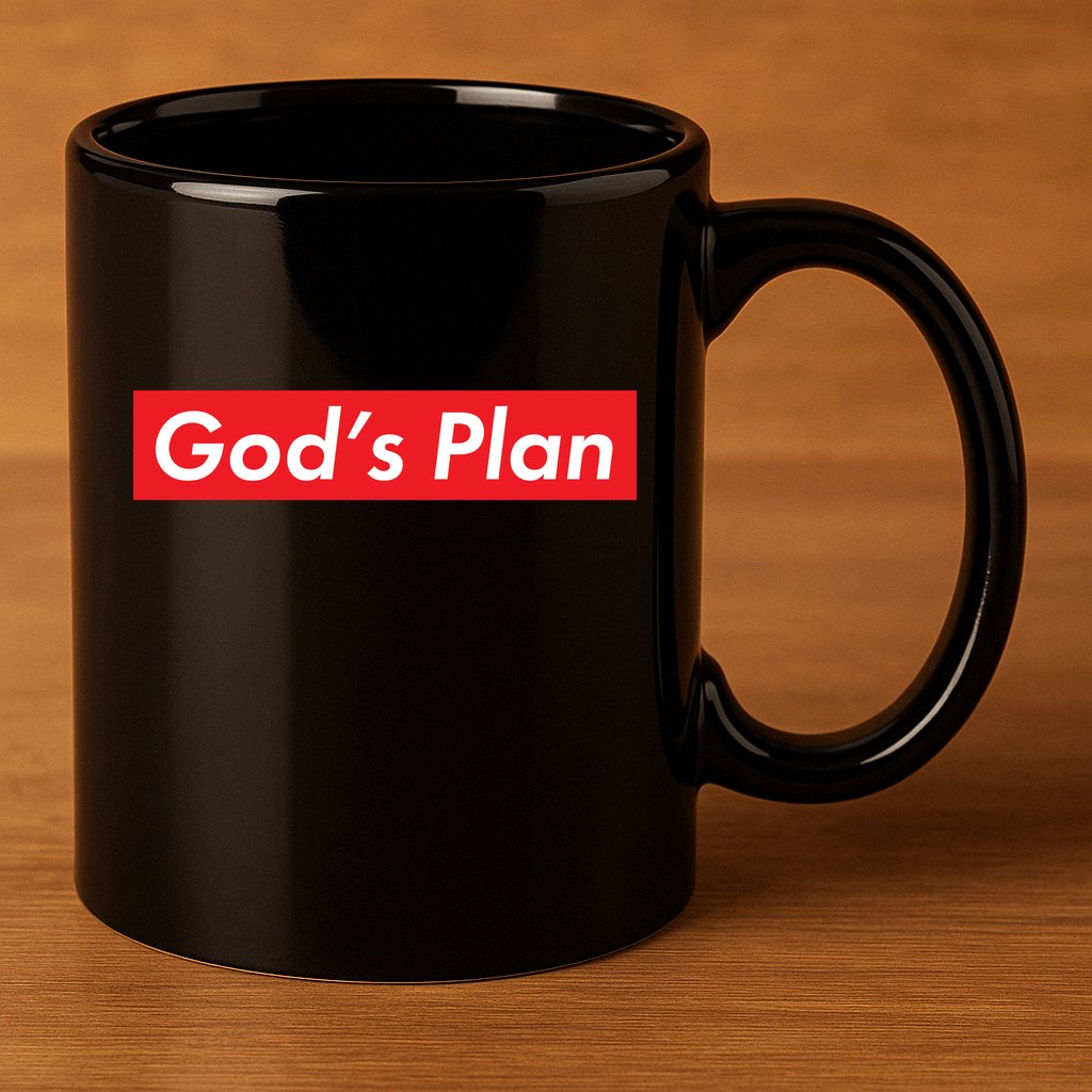 God's Plan Red Box Logo 11oz C Handle Ceramic Mug
