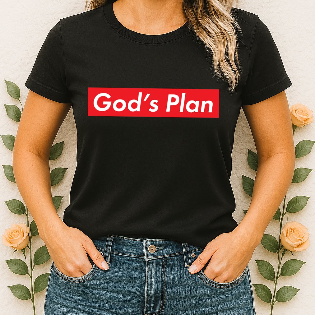 God's Plan Red Box Logo Womens T-Shirt