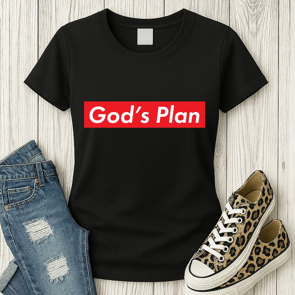 God's Plan Red Box Logo Womens T-Shirt
