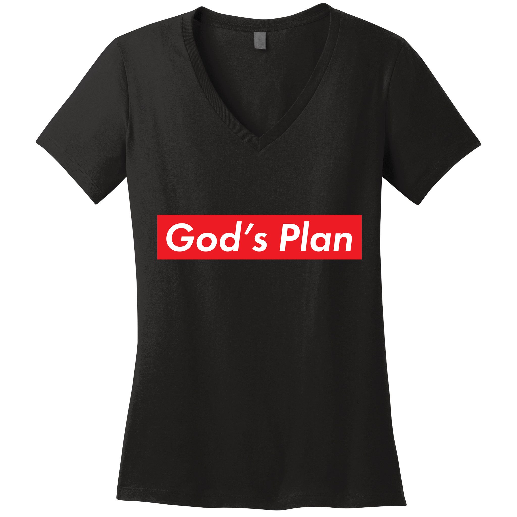 God's Plan Red Box Logo Women's V-Neck T-Shirt